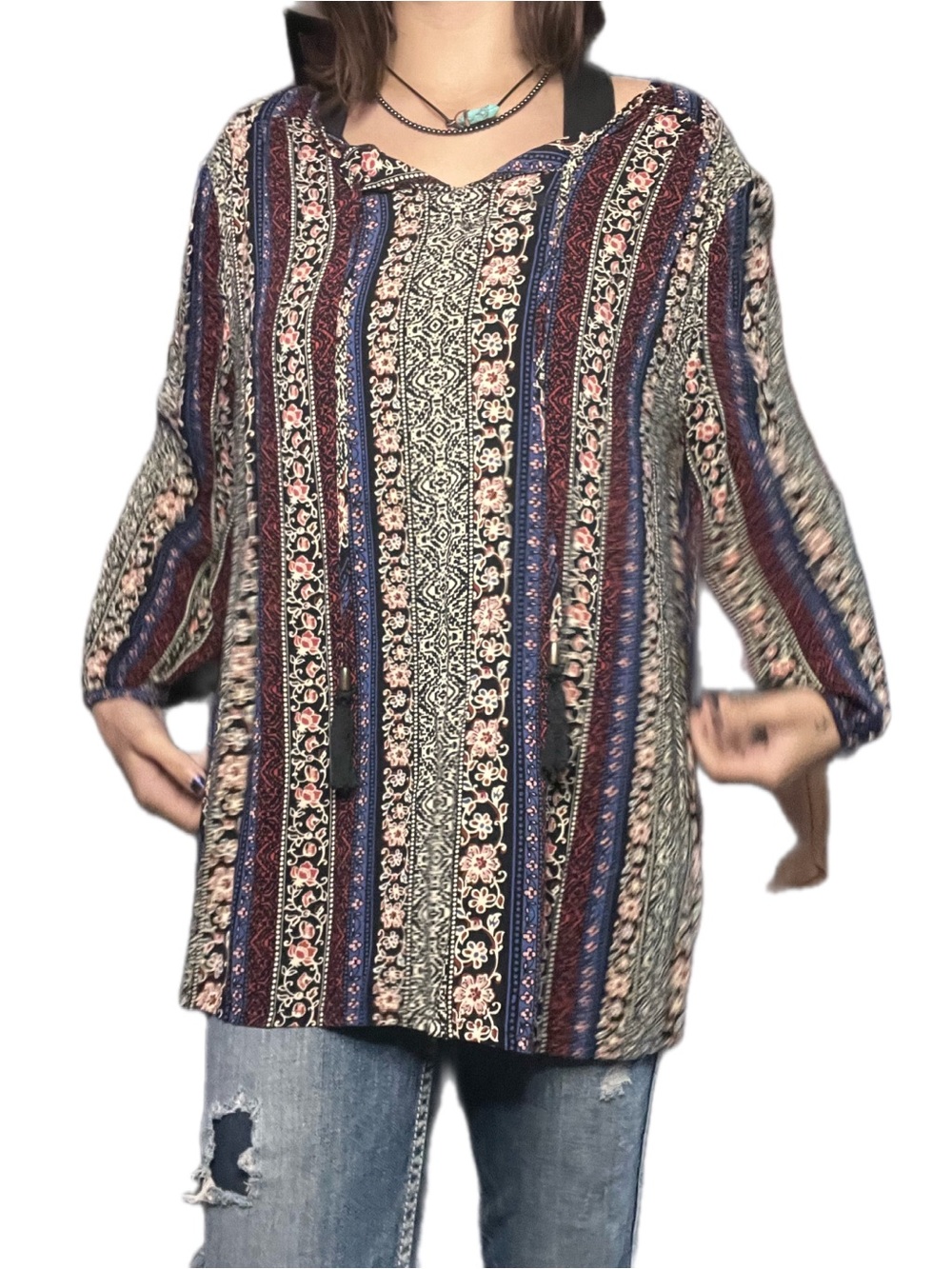 George Plus Size Boho Striped Floral Tunic